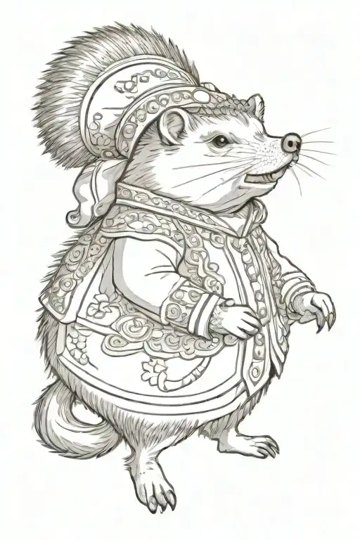 hagehog in russian dress tattoo design idea