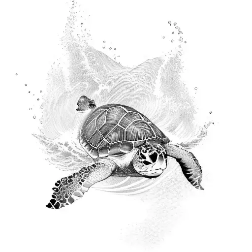 Ocean Wave with turtle  tattoo design idea