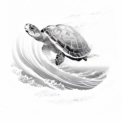 Ocean Wave with turtle  tattoo design idea