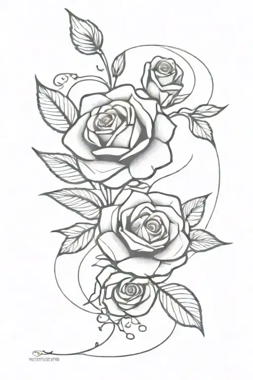 home and rosebud intertwined within tattoo design idea