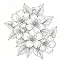 sakura flowers with five delicate petals of varying degrees of openness, several fallen petals creating a sense of movement tattoo design idea