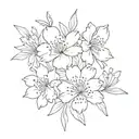 sakura flowers with five delicate petals of varying degrees of openness, several fallen petals creating a sense of movement tattoo design idea