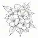 sakura flowers with five delicate petals of varying degrees of openness, several fallen petals creating a sense of movement tattoo design idea
