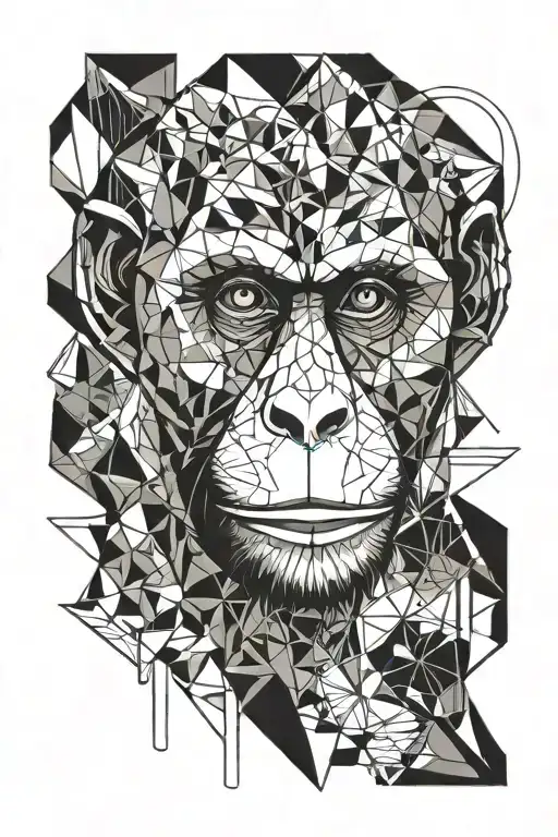 monkey face split with geometric lines tattoo design idea