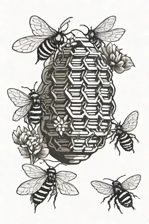 beehive in a hand drawn japanese ink style  tattoo design idea