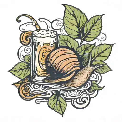 snail leaves on its feet for beer tattoo design idea