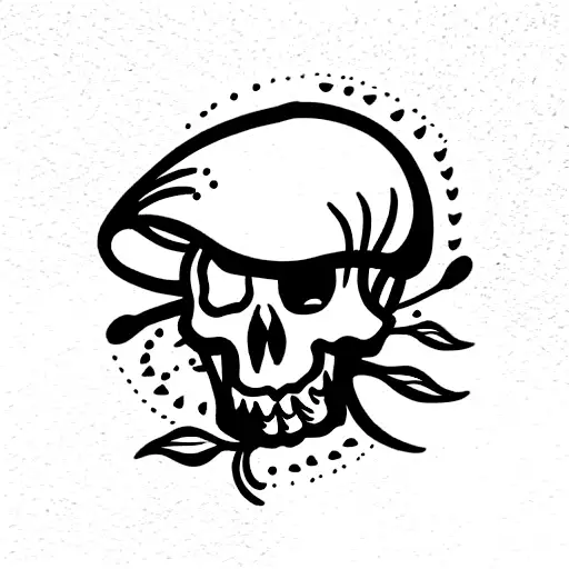 skull with mushrooms tattoo design idea