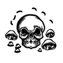 skull with mushrooms tattoo design idea