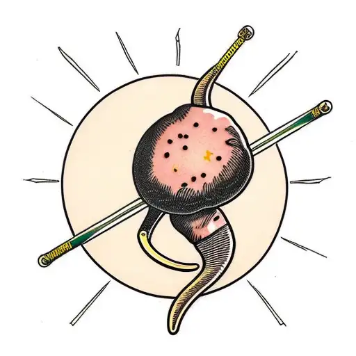 a slingshot shooting meatballs tattoo design idea