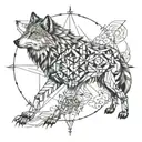 Wolf and compass design tattoo design idea