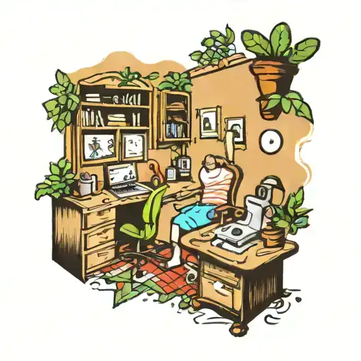 A tattoo of a perfectly organized and clean room, symbolizing your love for cleaning and organizing, with hidden weed leaves subtly incorporated throughout the design tattoo design idea