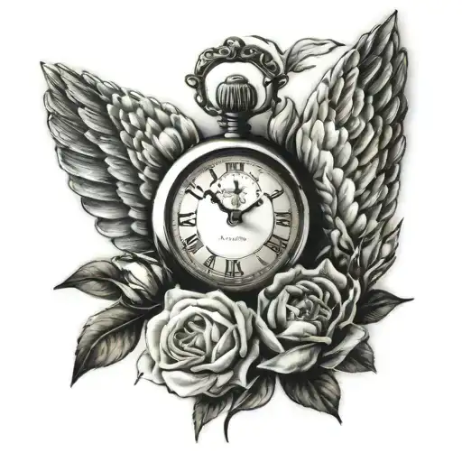 stopwatch angel wing carnation winter snowdrop tattoo design idea