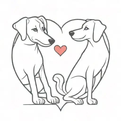 Winnie y Wanda con un corazón y una huella de perro, imagen lienal, monocromomatica, minimalista y simple para tatuarse  tattoo design idea