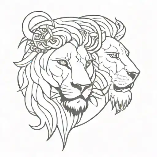 two-faced god Janus merging with a lion wearing tattoo design idea