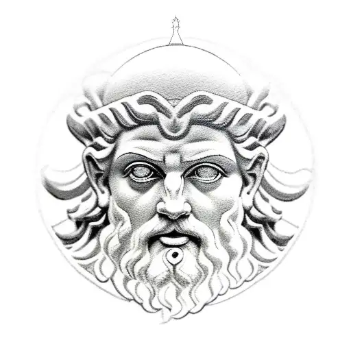 zeus Greek god holding a staff with a pineal gland on top tattoo design idea