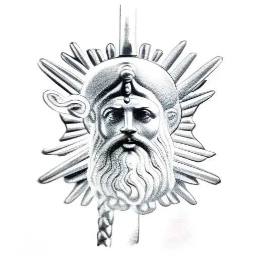 zeus god holding a staff with a pineal gland in top tattoo design idea