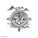 mountains, nautical compass and Anchor tattoo design idea