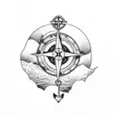 mountains, nautical compass and Anchor tattoo design idea