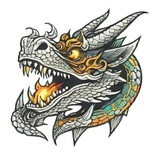 snake head dragon breathing fire tattoo design idea