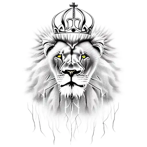 Lion with a scar on his eye and Jesus Christ with his Crown of thorns tattoo design idea