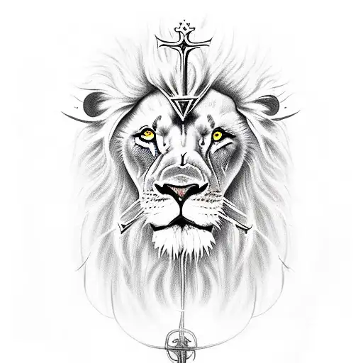 Lion with a scar on his eye and Jesus Christ with his Crown of thorns tattoo design idea