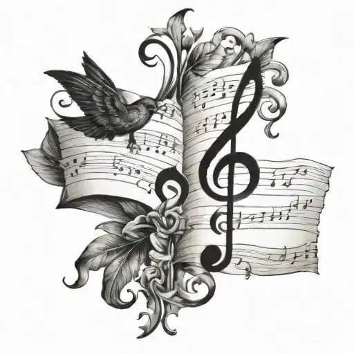 A tattoo of a music sheet with lyrics from a favorite song intertwined with religious symbols tattoo design idea