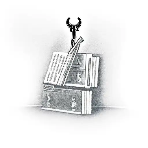 A bookshelf filled with crime novels and a mysterious key tattoo design idea