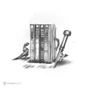 A bookshelf filled with crime novels and a mysterious key tattoo design idea