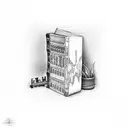 A bookshelf filled with crime novels and a mysterious key tattoo design idea