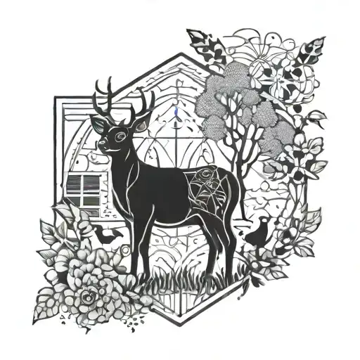 A geometric pattern incorporating all the favorite animals in a farm setting tattoo design idea