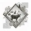 A geometric pattern incorporating all the favorite animals in a farm setting tattoo design idea