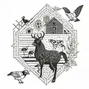 A geometric pattern incorporating all the favorite animals in a farm setting tattoo design idea