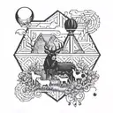A geometric pattern incorporating all the favorite animals in a farm setting tattoo design idea