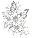 butterfly chrysanthemum and peony fine line tattoo tattoo design idea