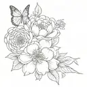 butterfly chrysanthemum and peony fine line tattoo tattoo design idea