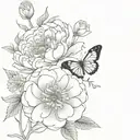 butterfly chrysanthemum and peony fine line tattoo tattoo design idea