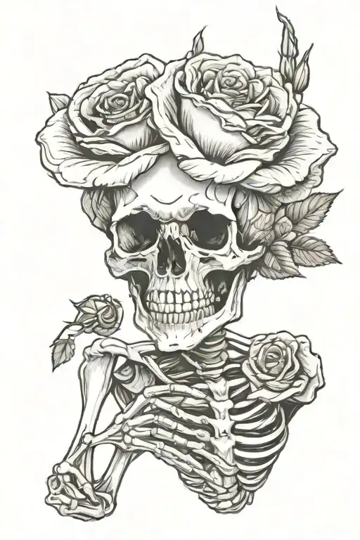 skeleton handing a out a rose tattoo design idea