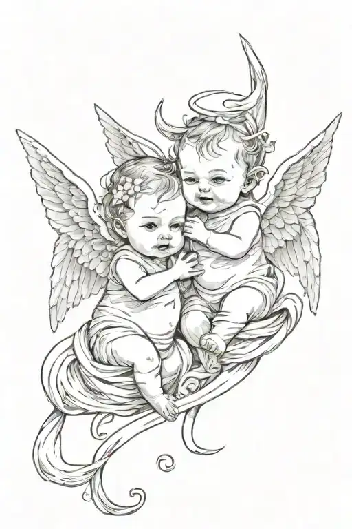 twins one evil one angel newborn babys fighting in the womb the devilish one has the umbilical cord wrapped around the a tattoo design idea