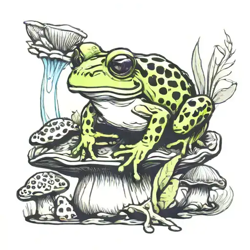 Frog sitting on a mushroom smoking tattoo design idea
