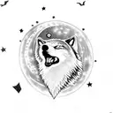 Howling wolf with moon and stars tattoo design idea