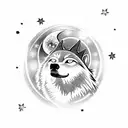 Howling wolf with moon and stars tattoo design idea