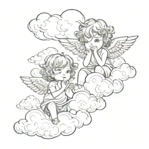 two little angels chatting in the clouds representing two lost friend in a young age being my protectors. tattoo design idea