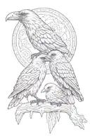 odin ravens together representing wisdom and connection between spiritual and natural world. tattoo design idea