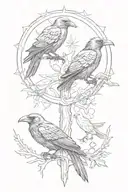 odin ravens together representing wisdom and connection between spiritual and natural world. tattoo design idea