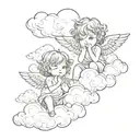 two little angels chatting in the clouds representing two lost friend in a young age being my protectors. tattoo design idea