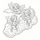 two little angels chatting in the clouds representing two lost friend in a young age being my protectors. tattoo design idea