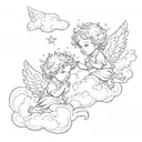 two little angels chatting in the clouds representing two lost friend in a young age being my protectors. tattoo design idea