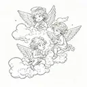 two little angels chatting in the clouds representing two lost friend in a young age being my protectors. tattoo design idea