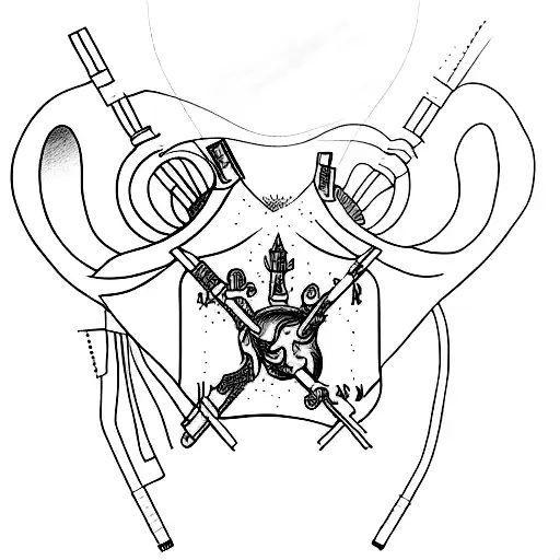 Design a tattoo that combines elements from Arctic Monkeys album covers and iconic scenes from Lars von Trier movies tattoo design idea
