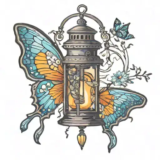 not holding an old lantern that glows with a butterfly inside tattoo design idea